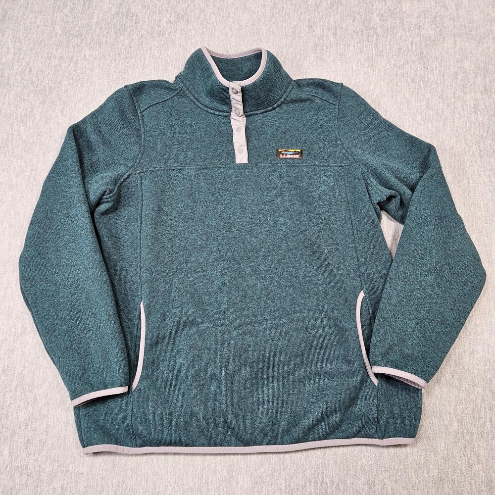 L.L.Bean Sweater Fleece Pullover Womens XL Green Mock Neck Pullover
